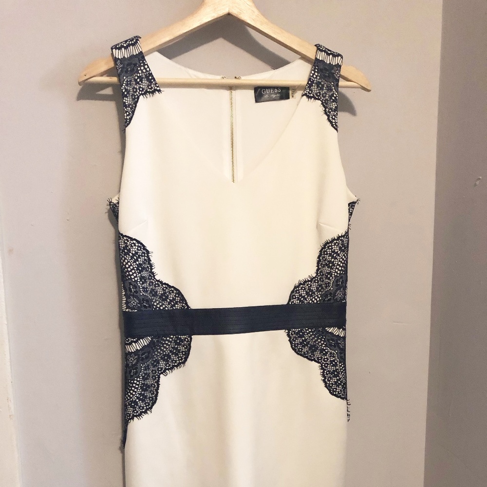 GUESS Satin and Navy Lacy Dress